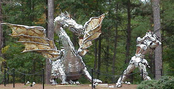 Knight and dragon sculpture