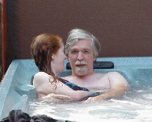 Newlyweds Robin and Terry enjoy the jacuzzi